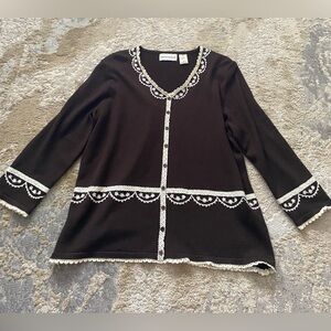 Vintage Alfred Dunner Brown Wool Blend Crochet Trim Blouse M